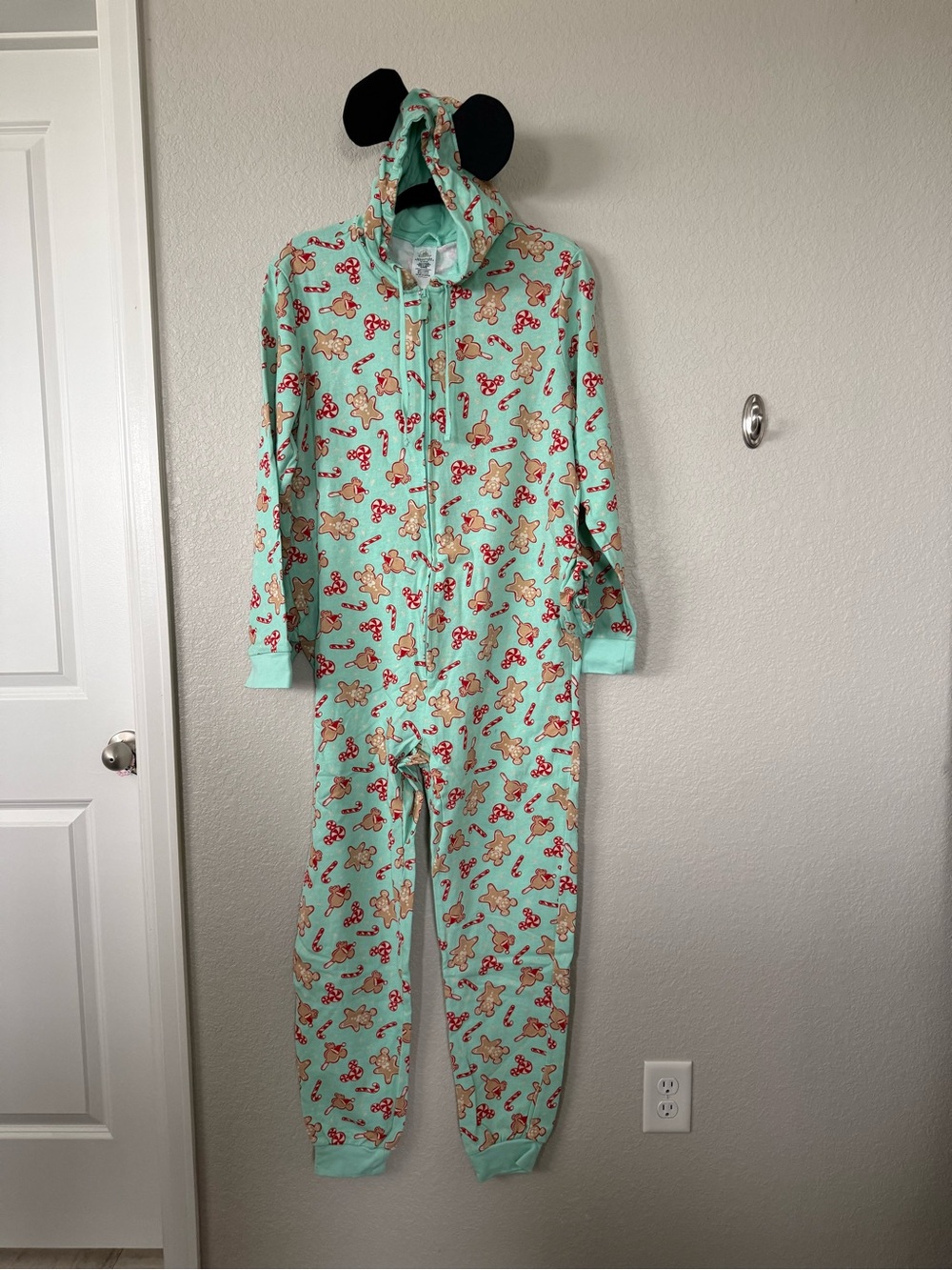 Disney Mickey Gingerbread Christmas Hooded Onesie Pajamas Adult M